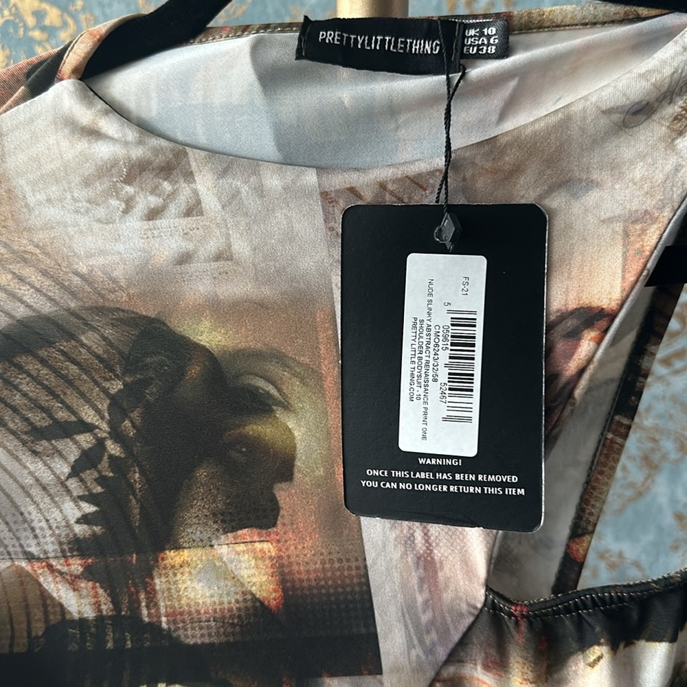 FINAL SALE 🏷️ Nude Abstract Renaissance Print One Shoulder Bodysuit - Picture 4 of 6